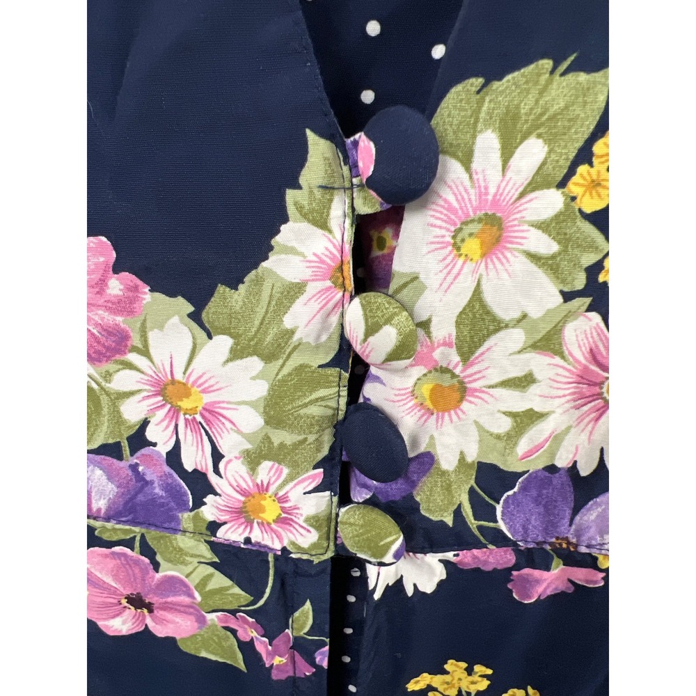 Vintage Erika Floral Midi Dress Womens Large Navy Blue V-Neck Short Sleeve - Picture 11 of 13